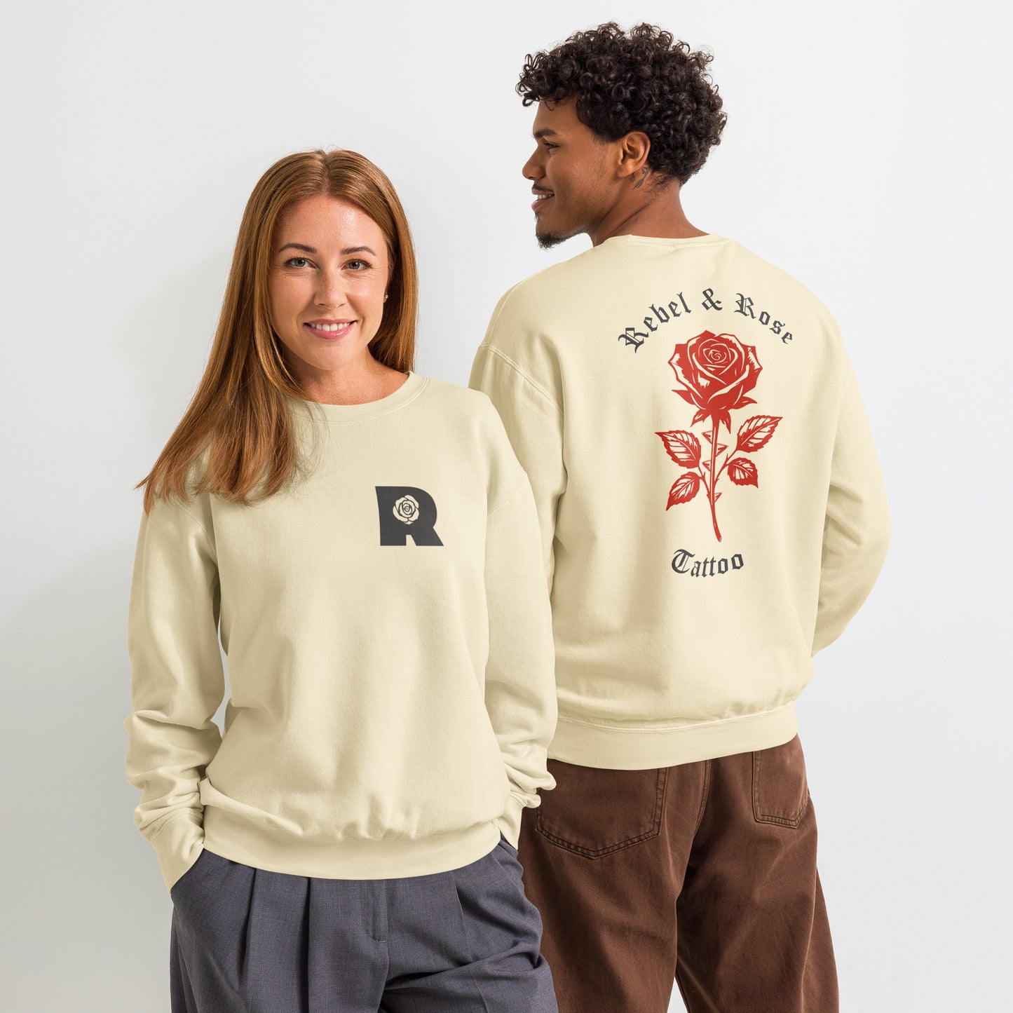 Ivory Sweatshirt (Red Rose Design)