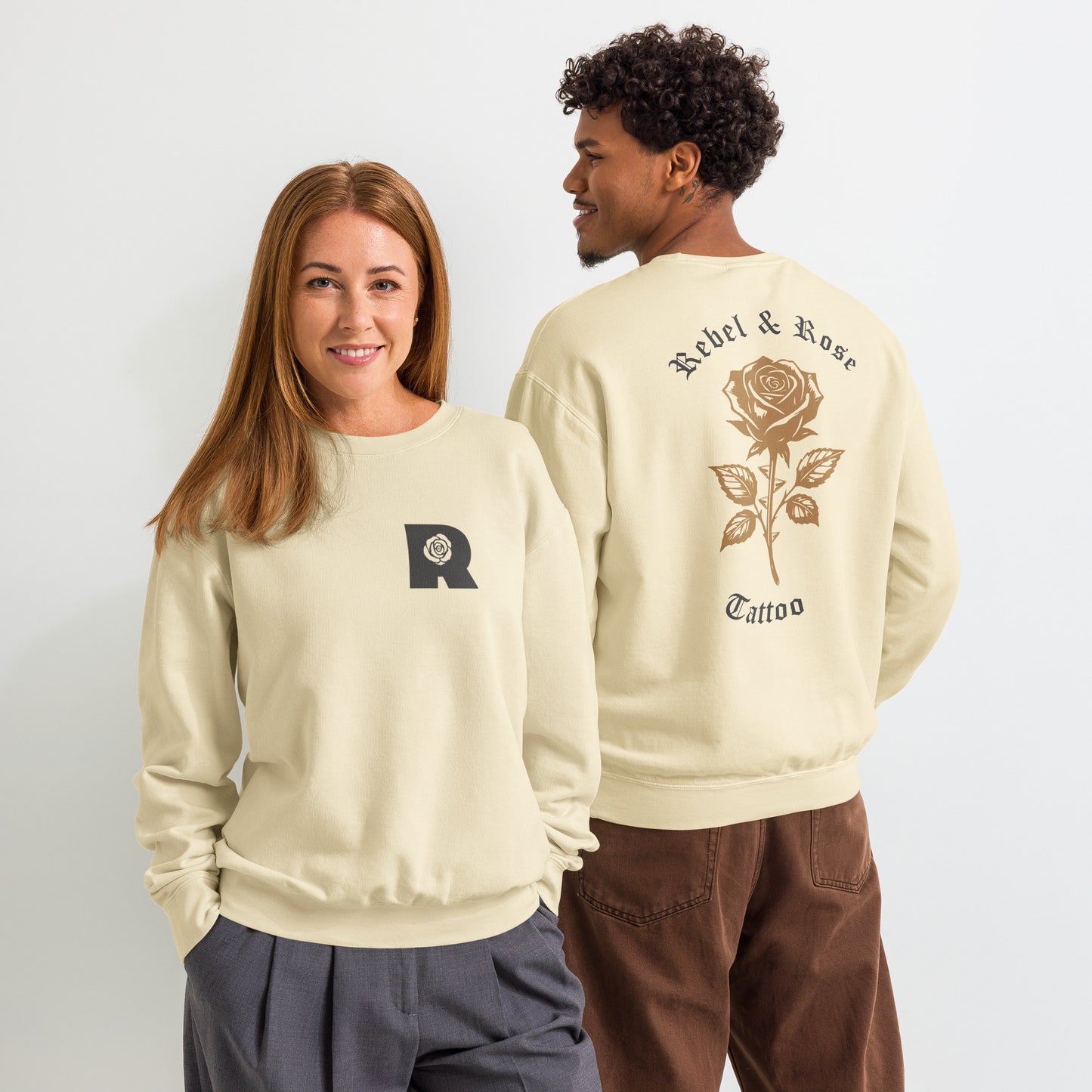 Ivory Sweatshirt (Tan Rose Design)