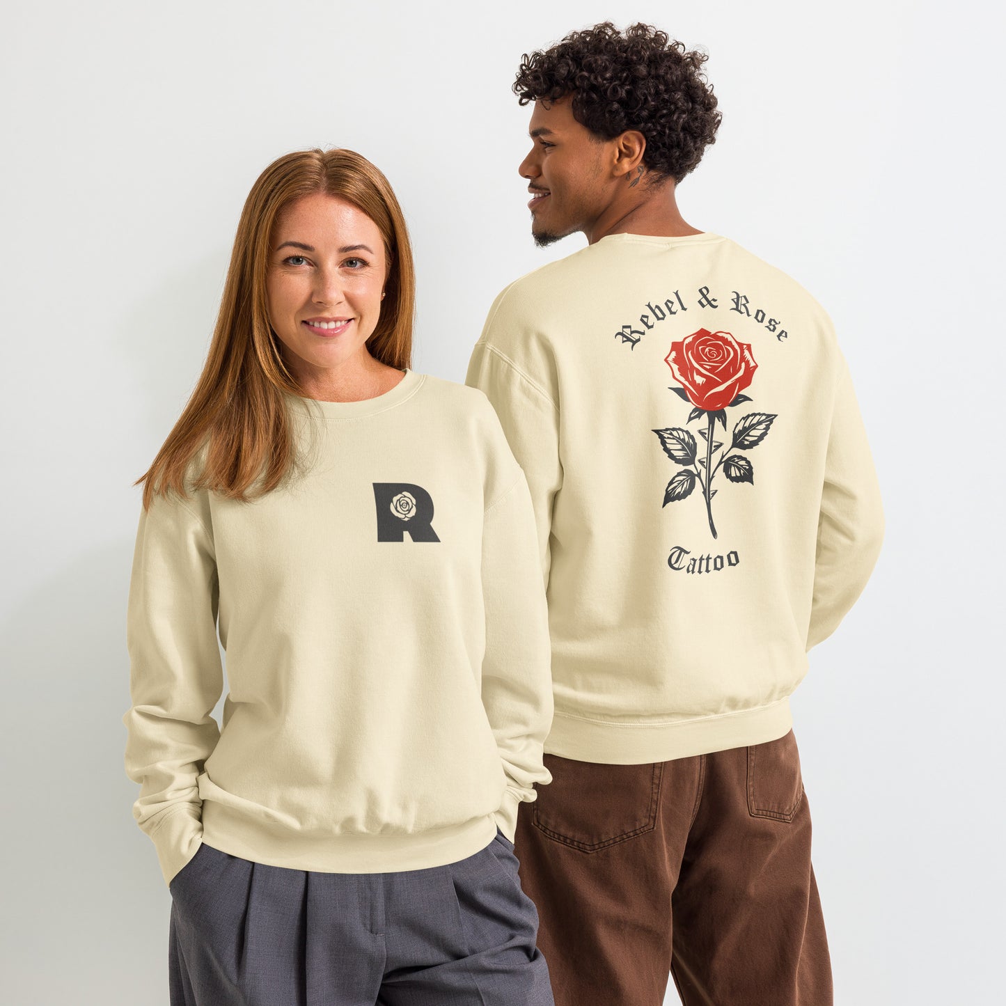 Ivory Sweatshirt (Grey & Red Rose Design)